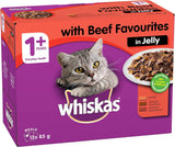 1+ Years Wet Cat Food with Beef Favourites in Jelly 12 X 85G, 5 Pack (60 Pouches)