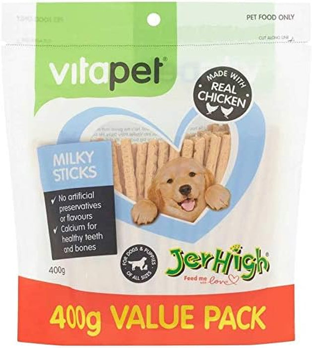 Vita Pet Jerhigh Milky Sticks, Dog Treats, for Puppies and Adult Dogs, Small/Medium/Large Dogs, 400 G