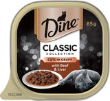 DINE Classic Collection Adult Wet Cat Food Cuts in Gravy with Beef & Liver 7 X 85G, 6 Pack (42 Trays)