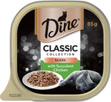 DINE Classic Collection Adult Wet Cat Food Slices with Succulent Chicken 7 X 85G, 6 Pack (42 Trays)